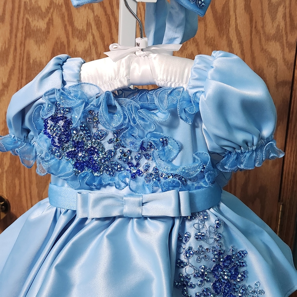 6-9 Months Blue Baby National Level Custom Made Pageant Dress